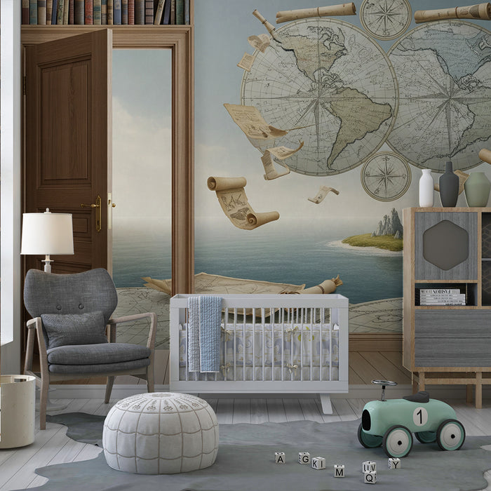 Kinderzimmer Tapete | Reise durch alte Karten und maritime Abenteuer