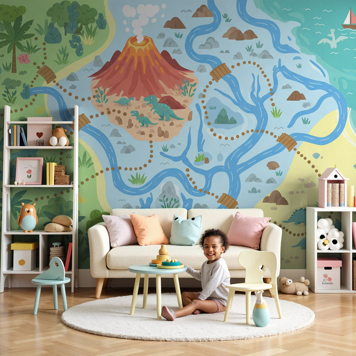 Papel pintado infantil | Viaje en el tiempo de los dinosaurios