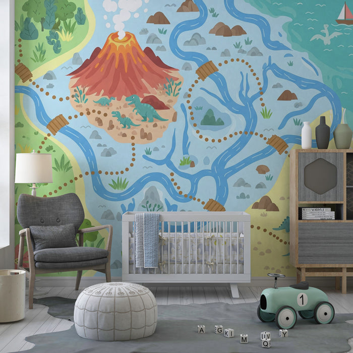 Papel pintado infantil | Viaje en el tiempo de los dinosaurios
