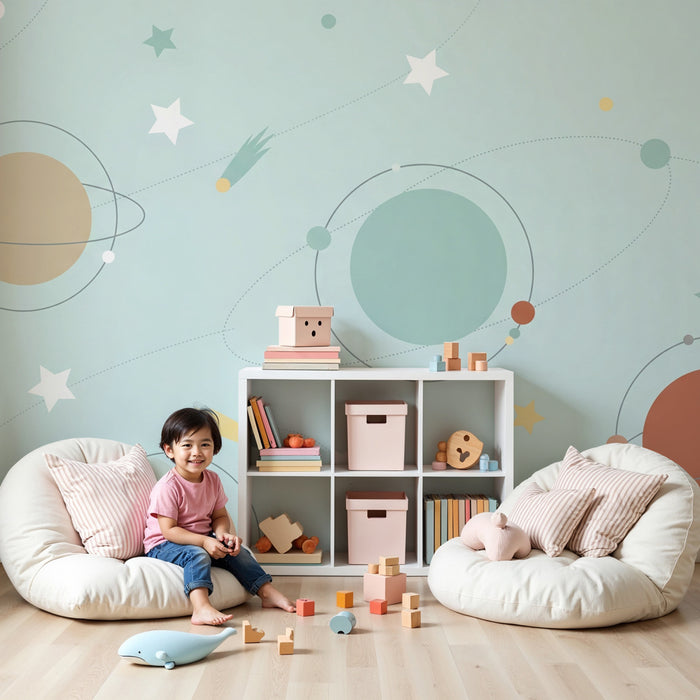 Kinderzimmer Tapete | Reise ins Weltall mit bunten Planeten