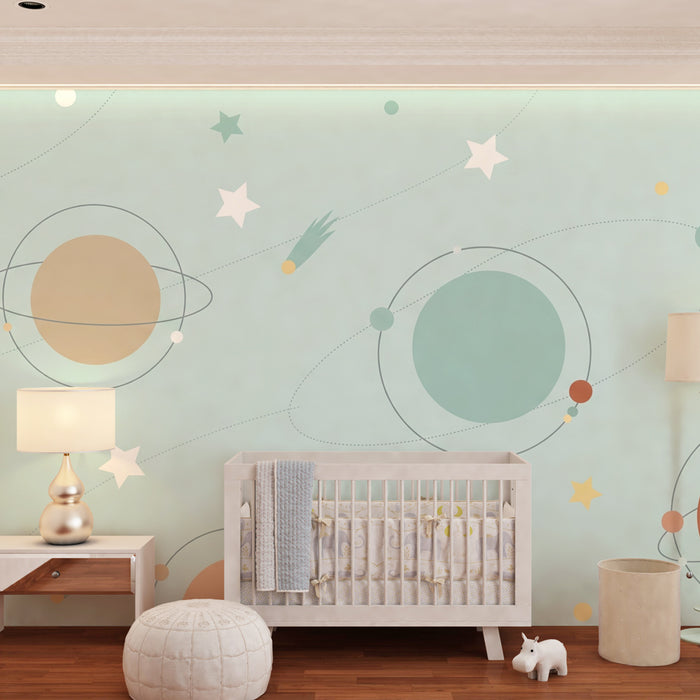 Kinderzimmer Tapete | Reise ins Weltall mit bunten Planeten