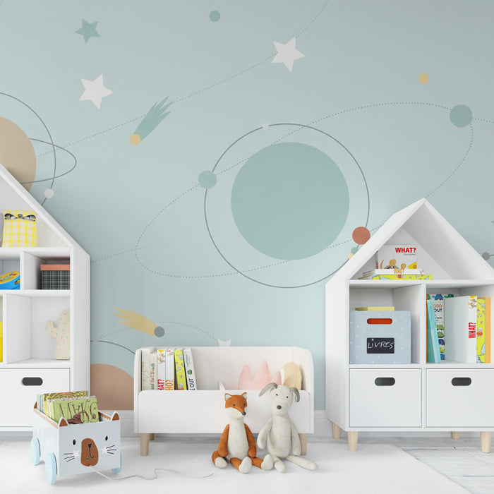 Kinderzimmer Tapete | Reise ins Weltall mit bunten Planeten