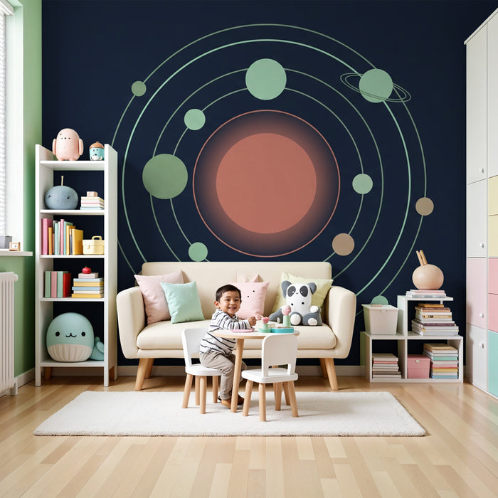 Papel pintado infantil | Viaje al universo con los planetas