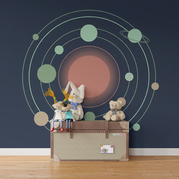 Papel pintado infantil | Viaje al universo con los planetas