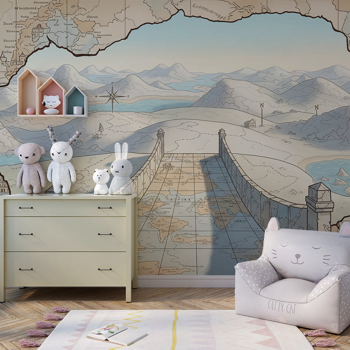 Carta da parati camera bambini | Viaggio immaginario attraverso una mappa antica