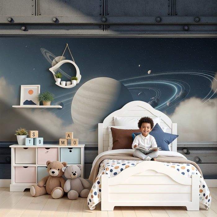Papier peint chambre enfant | Voyage intergalactique au milieu des planètes et étoiles