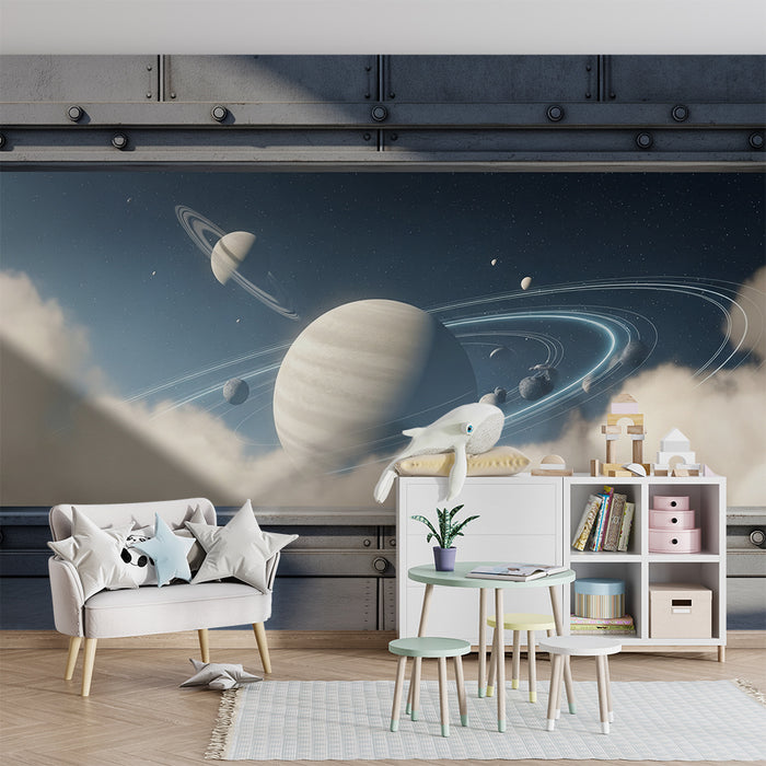 Papier peint chambre enfant | Voyage intergalactique au milieu des planètes et étoiles