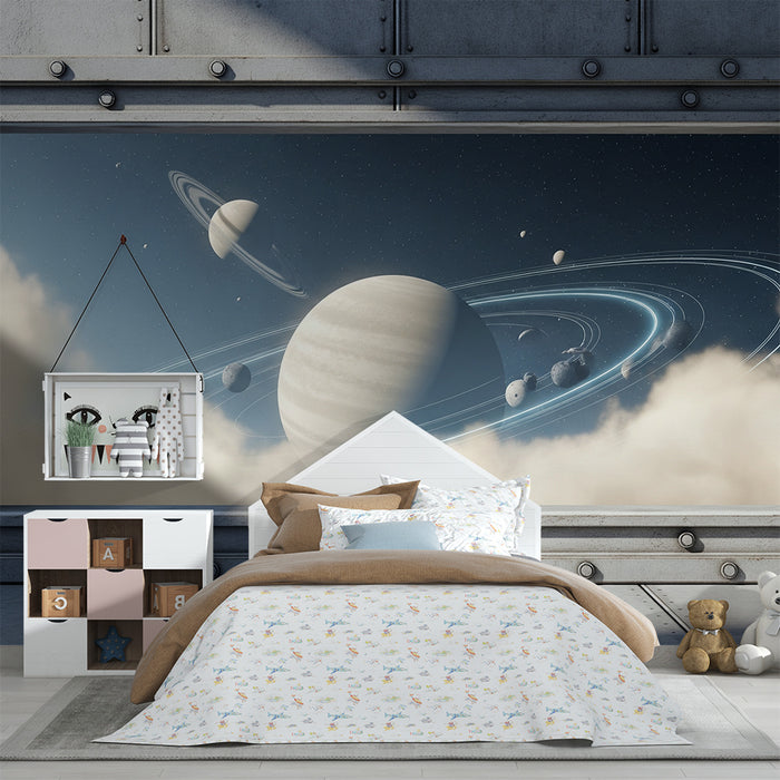 Papier peint chambre enfant | Voyage intergalactique au milieu des planètes et étoiles