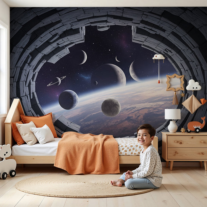 Tapeta do dětského pokoje | Mezigalaktická cesta s planetami a hvězdami