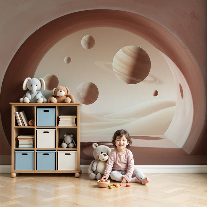 Papier peint chambre enfant | Voyage intergalactique avec des planètes flottantes