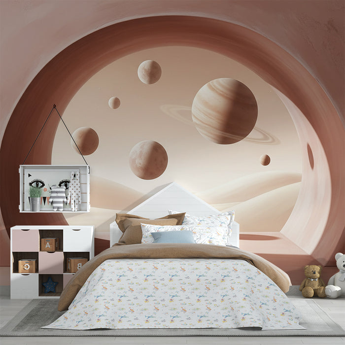 Papier peint chambre enfant | Voyage intergalactique avec des planètes flottantes