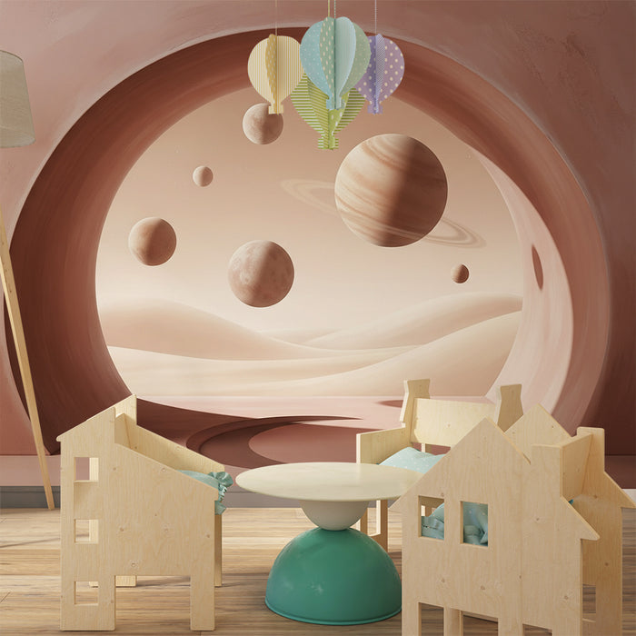 Papier peint chambre enfant | Voyage intergalactique avec des planètes flottantes
