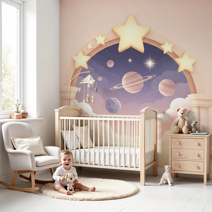 Tapeta do dětského pokoje | Mezigalaktická cesta s hvězdami a planetami