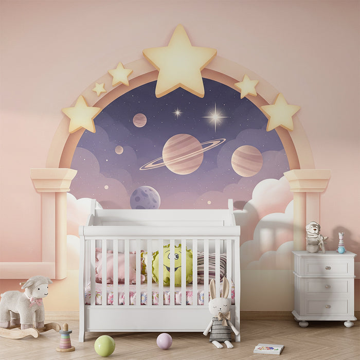 Tapeta do dětského pokoje | Mezigalaktická cesta s hvězdami a planetami