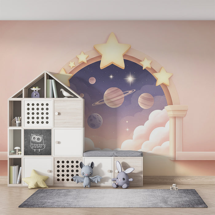 Tapeta do dětského pokoje | Mezigalaktická cesta s hvězdami a planetami