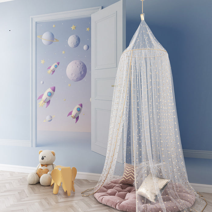 Papier peint chambre enfant | Voyage intergalactique avec fusées et planètes colorées