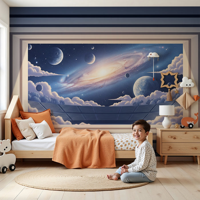 Tapeta do dětského pokoje | Mezigalaktická cesta s galaxiemi a planetami
