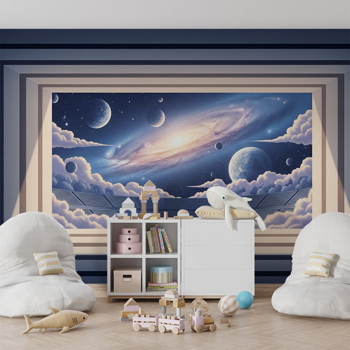 Tapeta do dětského pokoje | Mezigalaktická cesta s galaxiemi a planetami