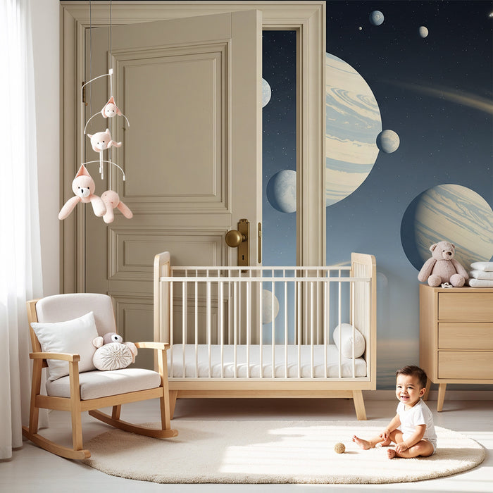 Carta da parati per camera bambini | Viaggio intergalattico con pianeti e comete