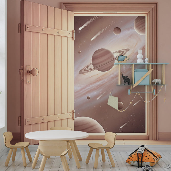 Carta da parati per cameretta | Viaggio intergalattico con pianeti e stelle