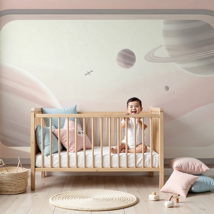 Papier peint chambre enfant | Voyage intergalactique avec planètes et satellite