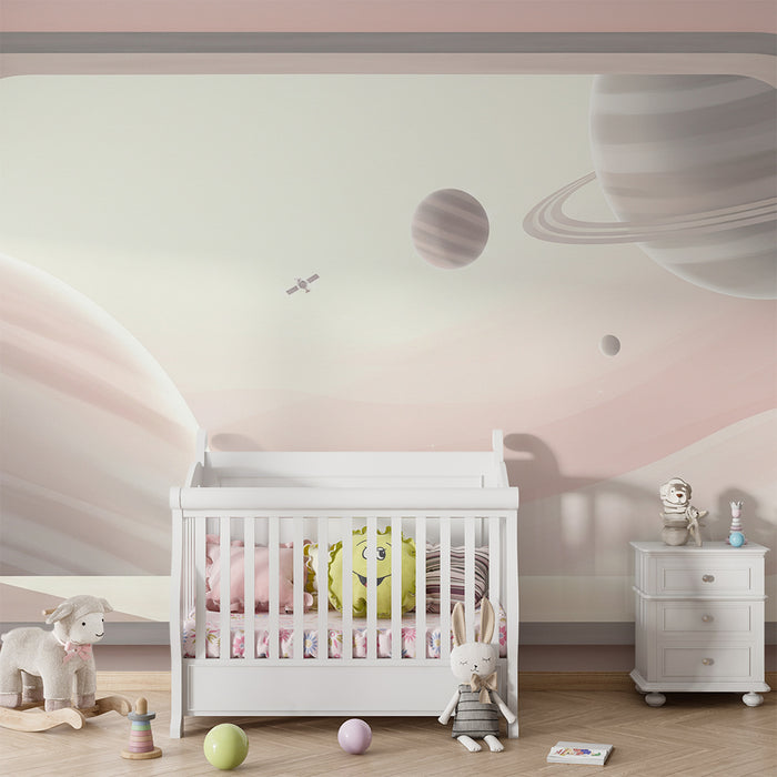 Papier peint chambre enfant | Voyage intergalactique avec planètes et satellite