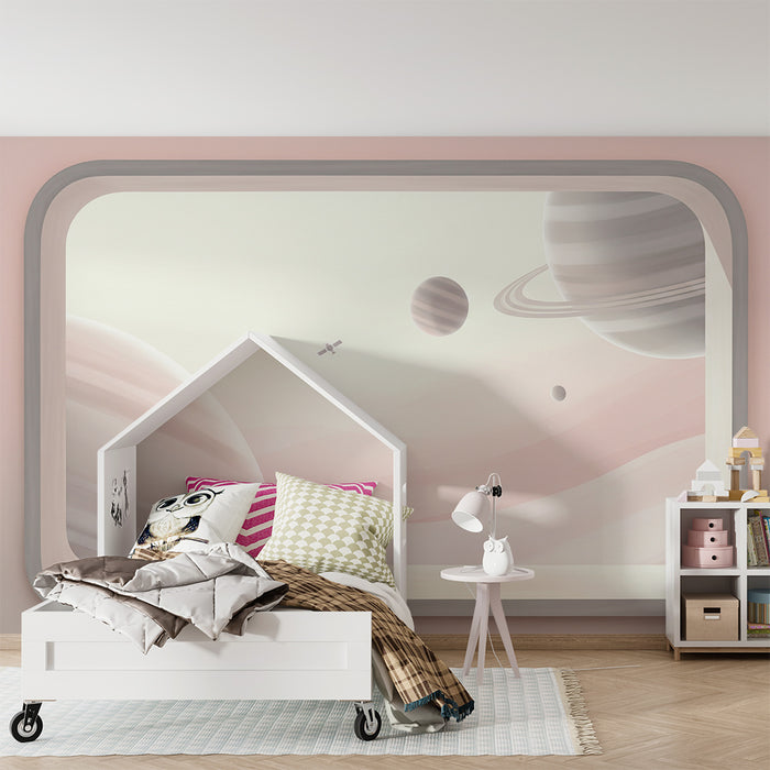 Papier peint chambre enfant | Voyage intergalactique avec planètes et satellite