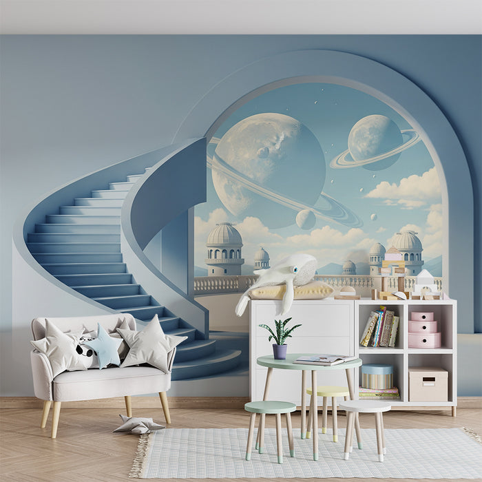Papier peint chambre enfant | Voyage intergalactique parmi les planètes et les étoiles