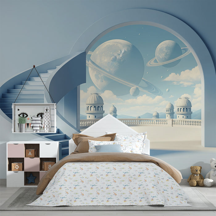 Papier peint chambre enfant | Voyage intergalactique parmi les planètes et les étoiles