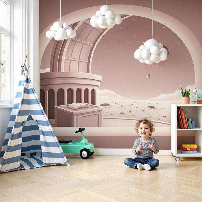 Papier peint chambre enfant | Voyage interstellaire avec une vue sur la lune et les planètes