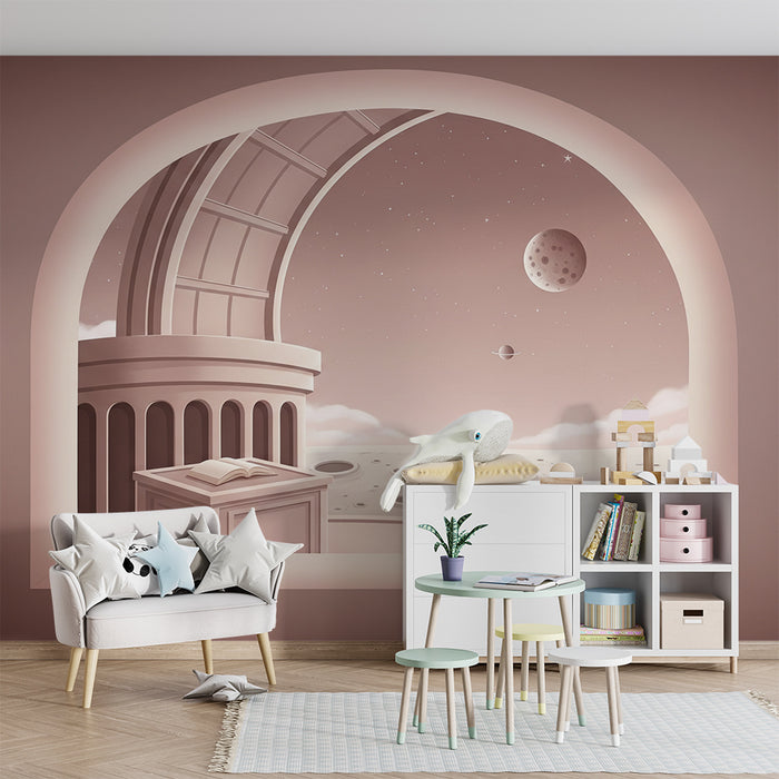 Papier peint chambre enfant | Voyage interstellaire avec une vue sur la lune et les planètes