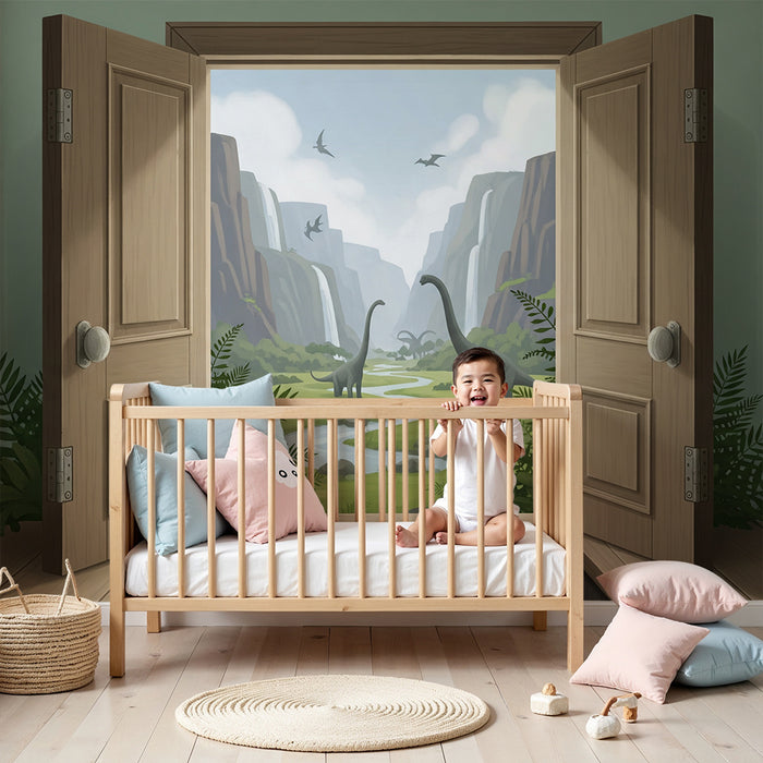 **Papier peint chambre enfant | Voyage préhistorique avec de beaux dinosaures**  
→ **Kinderzimmer Tapete | Prähistorische Reise mit schönen Dinosauriern**