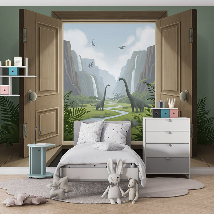 **Papier peint chambre enfant | Voyage préhistorique avec de beaux dinosaures**  
→ **Kinderzimmer Tapete | Prähistorische Reise mit schönen Dinosauriern**