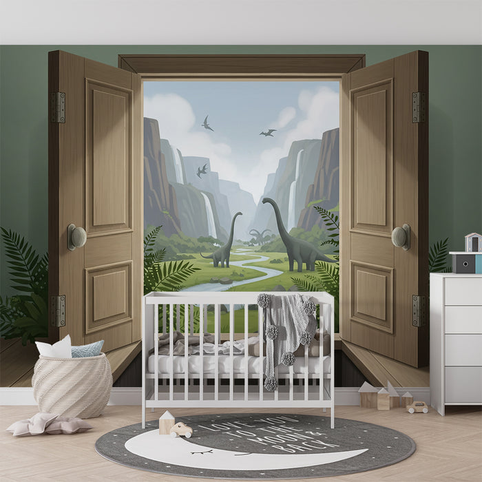 **Papier peint chambre enfant | Voyage préhistorique avec de beaux dinosaures**  
→ **Kinderzimmer Tapete | Prähistorische Reise mit schönen Dinosauriern**
