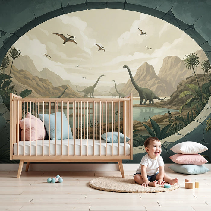 Behang kinderkamer | Prehistorische reis met majestueuze dinosaurussen