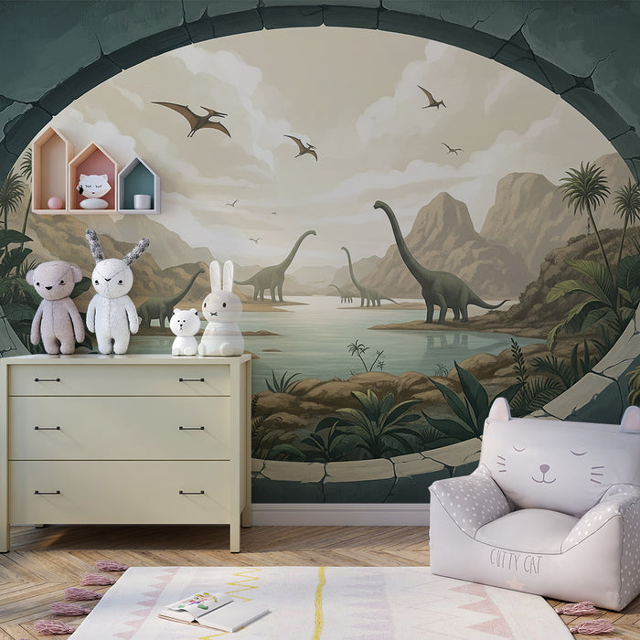 Behang kinderkamer | Prehistorische reis met majestueuze dinosaurussen