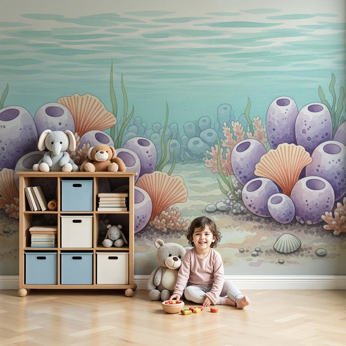 Papel pintado infantil | Viaje bajo el mar con corales y esponjas