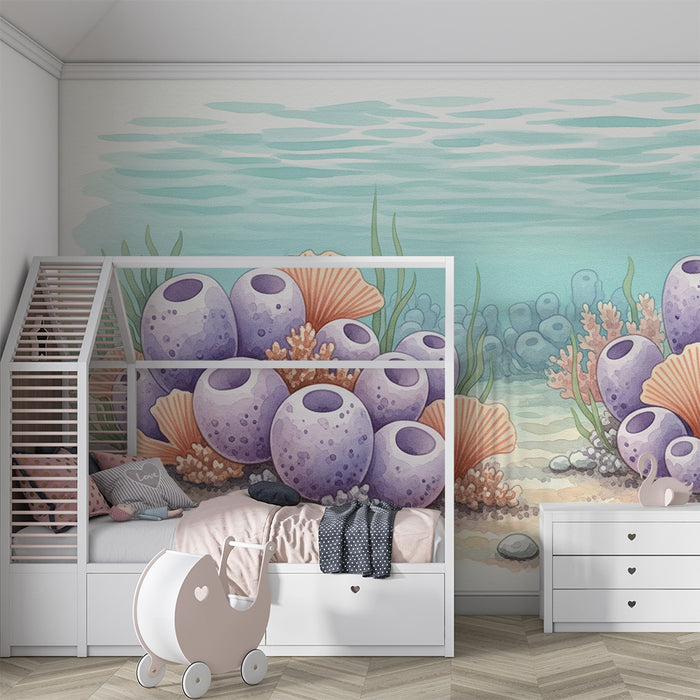 Papel pintado infantil | Viaje bajo el mar con corales y esponjas