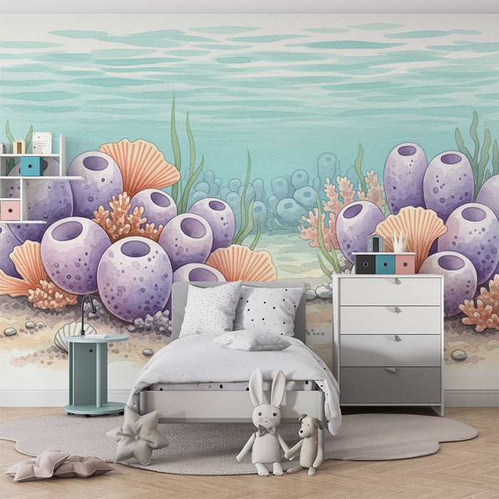 Papel pintado infantil | Viaje bajo el mar con corales y esponjas