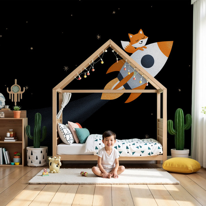 Papel de parede criança | Космическо пътешествие с лисица и ракета