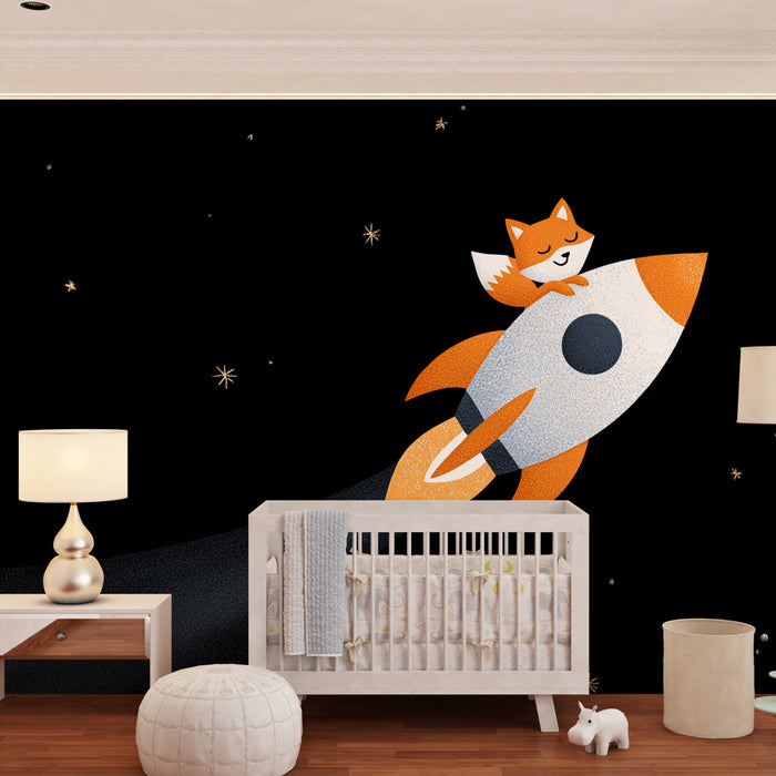 Papel de parede criança | Космическо пътешествие с лисица и ракета