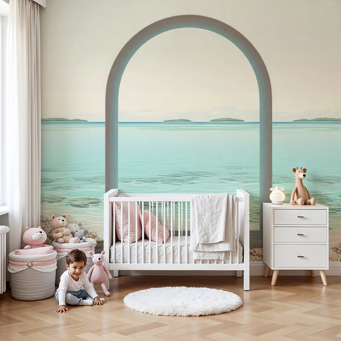 **Kinderzimmer-Tapete | Beruhigender Meerblick mit elegantem Bogen**