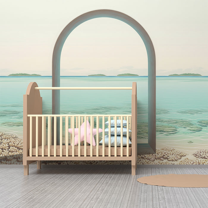 **Kinderzimmer-Tapete | Beruhigender Meerblick mit elegantem Bogen**