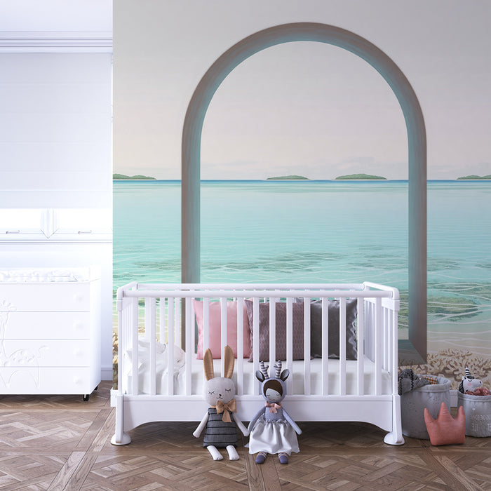 **Kinderzimmer-Tapete | Beruhigender Meerblick mit elegantem Bogen**