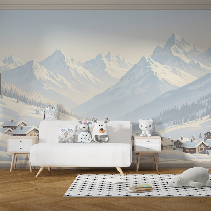 **Barneveggtapet | Vinterutsikt over snødekte fjell**