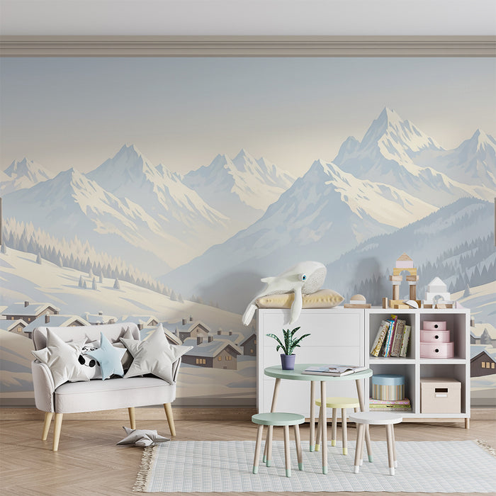 **Barneveggtapet | Vinterutsikt over snødekte fjell**
