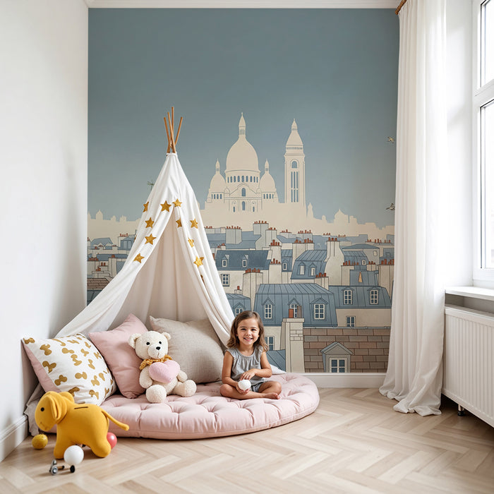 Behang kinderkamer | Panoramisch uitzicht op Parijs met de Sacré-Cœur-basiliek