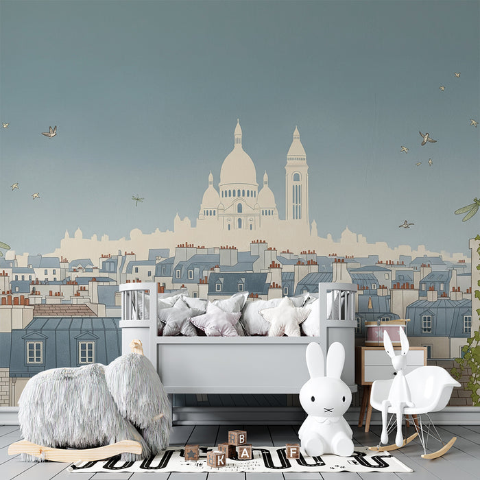 Behang kinderkamer | Panoramisch uitzicht op Parijs met de Sacré-Cœur-basiliek
