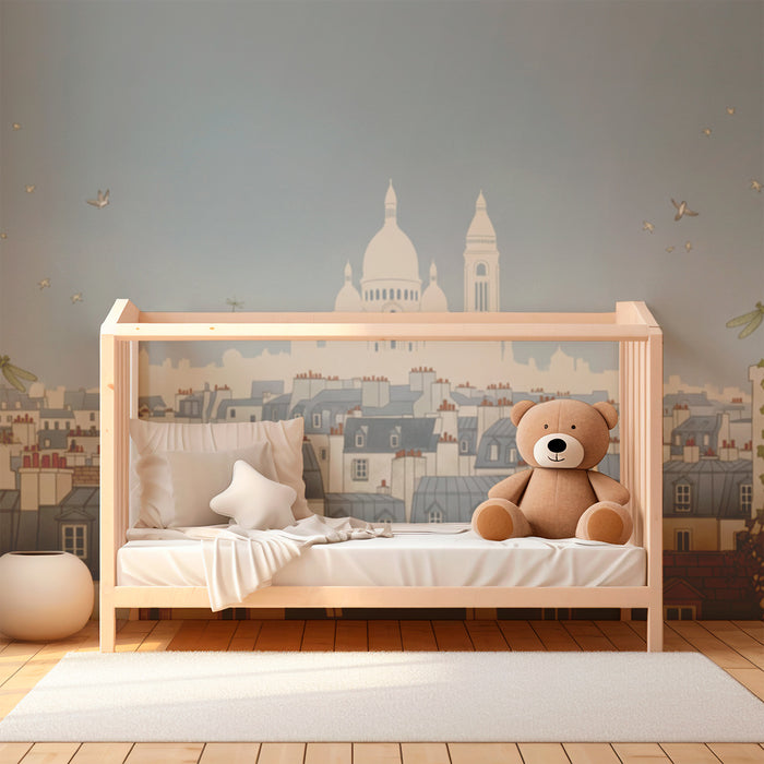 Behang kinderkamer | Panoramisch uitzicht op Parijs met de Sacré-Cœur-basiliek