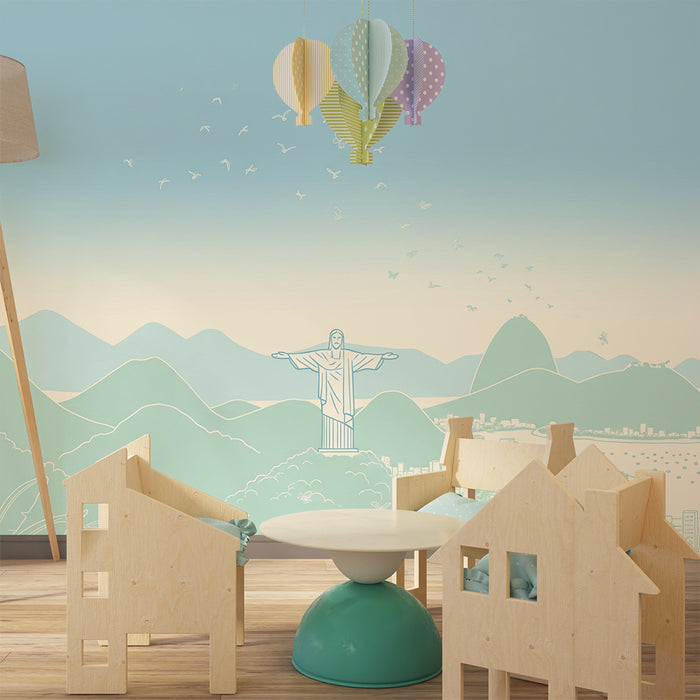 Papel de parede infantil | Vista panorâmica do Rio com o Cristo Redentor e montanhas
